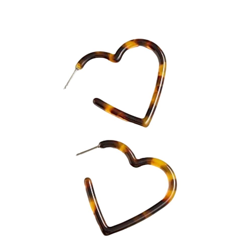 **NWT J. Crew Brown Tortoise 1 1/2" Heart Acetate Hoop Earrings
